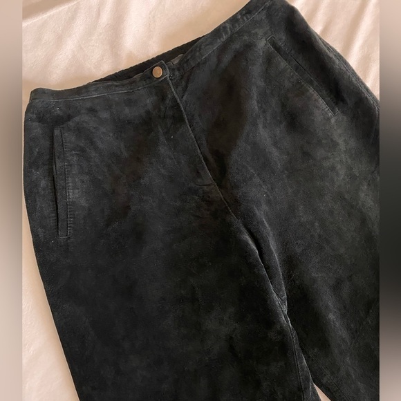 Women Black wide leg suede pants, Handmade sz 8-10, relaxed fit, front pockets - Picture 8 of 9